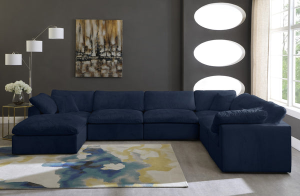 Cozy Velvet / Fiber / Engineered Wood Contemporary Navy Velvet Cloud-Like Comfort Modular Sectional - 158" W x 120" D x 32" H