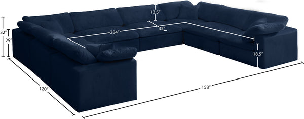 Cozy Velvet / Fiber / Engineered Wood Contemporary Navy Velvet Cloud-Like Comfort Modular Sectional - 158" W x 120" D x 32" H