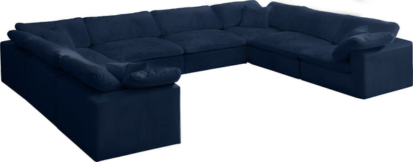 Cozy Velvet / Fiber / Engineered Wood Contemporary Navy Velvet Cloud-Like Comfort Modular Sectional - 158" W x 120" D x 32" H