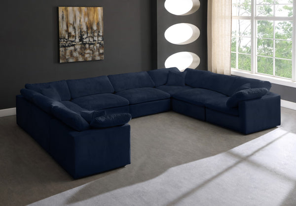 Cozy Velvet / Fiber / Engineered Wood Contemporary Navy Velvet Cloud-Like Comfort Modular Sectional - 158" W x 120" D x 32" H