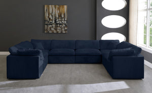 Cozy Velvet / Fiber / Engineered Wood Contemporary Navy Velvet Cloud-Like Comfort Modular Sectional - 158" W x 120" D x 32" H