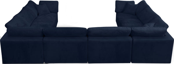 Cozy Velvet / Fiber / Engineered Wood Contemporary Navy Velvet Cloud-Like Comfort Modular Sectional - 158" W x 120" D x 32" H