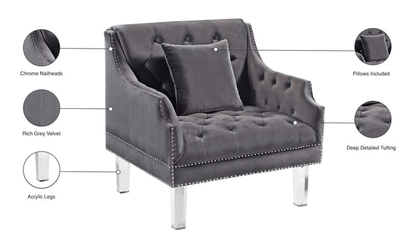 Roxy Acrylic / Velvet / Engineered Wood / Metal / Foam Contemporary Grey Velvet Chair - 33.5" W x 32" D x 35" H