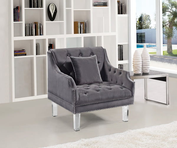 Roxy Acrylic / Velvet / Engineered Wood / Metal / Foam Contemporary Grey Velvet Chair - 33.5" W x 32" D x 35" H