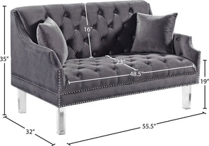 Roxy Acrylic / Velvet / Engineered Wood / Metal / Foam Contemporary Grey Velvet Loveseat - 55.5" W x 32" D x 35" H