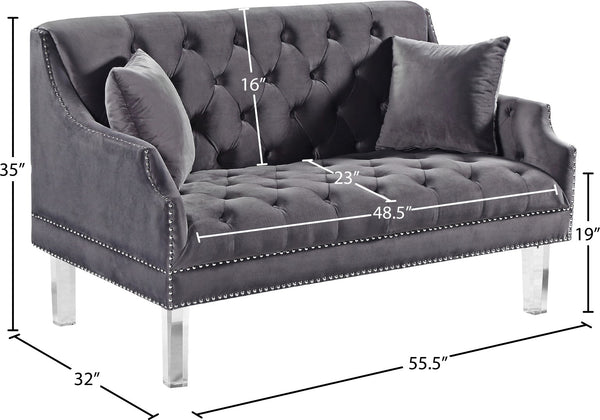 Roxy Acrylic / Velvet / Engineered Wood / Metal / Foam Contemporary Grey Velvet Loveseat - 55.5" W x 32" D x 35" H