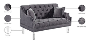 Roxy Acrylic / Velvet / Engineered Wood / Metal / Foam Contemporary Grey Velvet Loveseat - 55.5" W x 32" D x 35" H