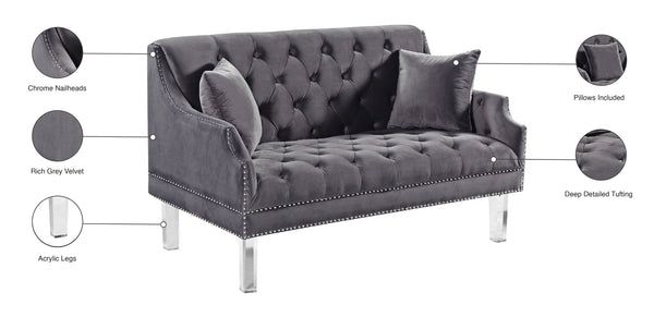 Roxy Acrylic / Velvet / Engineered Wood / Metal / Foam Contemporary Grey Velvet Loveseat - 55.5" W x 32" D x 35" H