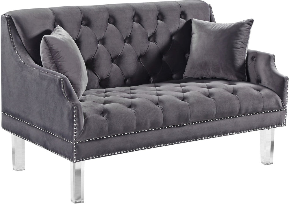 Roxy Acrylic / Velvet / Engineered Wood / Metal / Foam Contemporary Grey Velvet Loveseat - 55.5" W x 32" D x 35" H