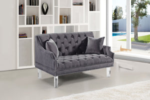 Roxy Acrylic / Velvet / Engineered Wood / Metal / Foam Contemporary Grey Velvet Loveseat - 55.5" W x 32" D x 35" H