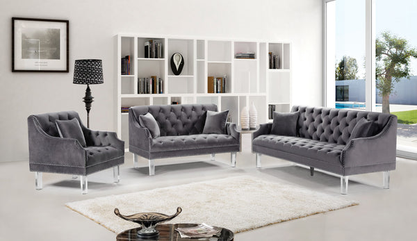 Roxy Acrylic / Velvet / Engineered Wood / Metal / Foam Contemporary Grey Velvet Loveseat - 55.5" W x 32" D x 35" H
