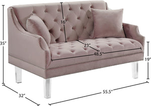 Roxy Acrylic / Velvet / Engineered Wood / Metal / Foam Contemporary Pink Velvet Loveseat - 55.5" W x 32" D x 35" H