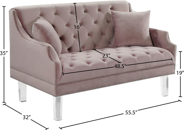 Roxy Acrylic / Velvet / Engineered Wood / Metal / Foam Contemporary Pink Velvet Loveseat - 55.5" W x 32" D x 35" H
