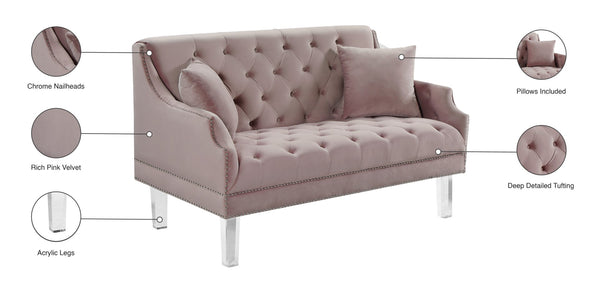Roxy Acrylic / Velvet / Engineered Wood / Metal / Foam Contemporary Pink Velvet Loveseat - 55.5" W x 32" D x 35" H