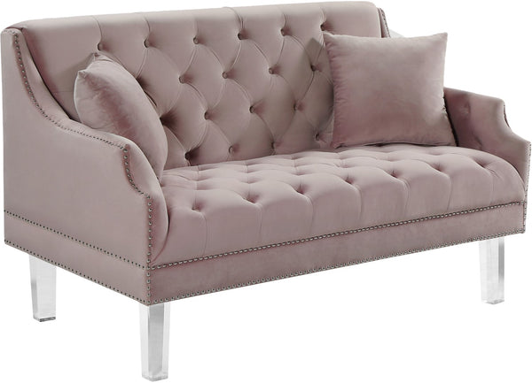 Roxy Acrylic / Velvet / Engineered Wood / Metal / Foam Contemporary Pink Velvet Loveseat - 55.5" W x 32" D x 35" H