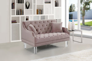 Roxy Acrylic / Velvet / Engineered Wood / Metal / Foam Contemporary Pink Velvet Loveseat - 55.5" W x 32" D x 35" H