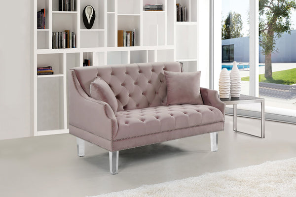 Roxy Acrylic / Velvet / Engineered Wood / Metal / Foam Contemporary Pink Velvet Loveseat - 55.5" W x 32" D x 35" H