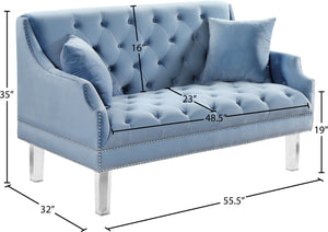 Roxy Acrylic / Velvet / Engineered Wood / Metal / Foam Contemporary Sky Blue Velvet Loveseat - 55.5" W x 32" D x 35" H