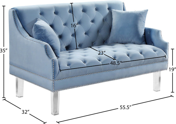 Roxy Acrylic / Velvet / Engineered Wood / Metal / Foam Contemporary Sky Blue Velvet Loveseat - 55.5" W x 32" D x 35" H