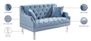 Roxy Acrylic / Velvet / Engineered Wood / Metal / Foam Contemporary Sky Blue Velvet Loveseat - 55.5" W x 32" D x 35" H