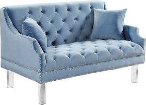 Roxy Acrylic / Velvet / Engineered Wood / Metal / Foam Contemporary Sky Blue Velvet Loveseat - 55.5" W x 32" D x 35" H