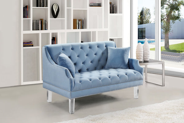 Roxy Acrylic / Velvet / Engineered Wood / Metal / Foam Contemporary Sky Blue Velvet Loveseat - 55.5" W x 32" D x 35" H