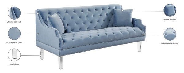 Roxy Acrylic / Velvet / Engineered Wood / Metal / Foam Contemporary Sky Blue Velvet Sofa - 78" W x 32" D x 35" H