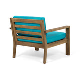 Santa Ana Outdoor Acacia Wood Club Chairs with Cushions, Brushed Light Brown and Teal Noble House