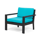 Santa Ana Outdoor Acacia Wood Club Chairs with Cushions, Brushed Dark Gray and Teal Noble House