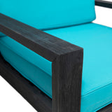 Santa Ana Outdoor Acacia Wood Club Chairs with Cushions, Brushed Dark Gray and Teal Noble House