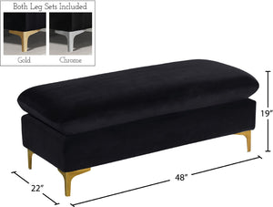 Naomi Velvet / Engineered Wood / Metal / Foam Contemporary Black Velvet Ottoman - 48" W x 22" D x 19" H