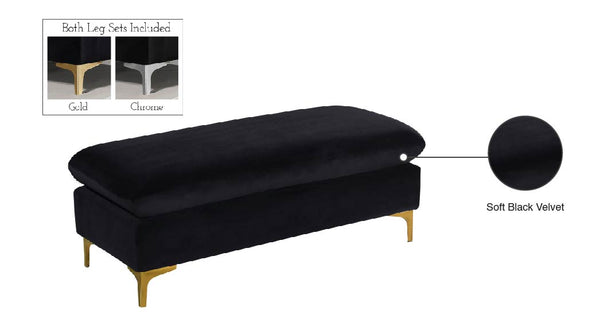 Naomi Velvet / Engineered Wood / Metal / Foam Contemporary Black Velvet Ottoman - 48" W x 22" D x 19" H