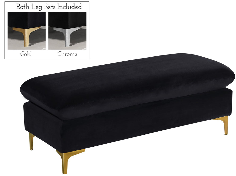 Naomi Velvet / Engineered Wood / Metal / Foam Contemporary Black Velvet Ottoman - 48" W x 22" D x 19" H