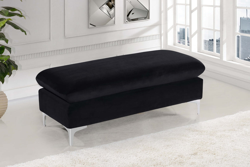 Naomi Velvet / Engineered Wood / Metal / Foam Contemporary Black Velvet Ottoman - 48" W x 22" D x 19" H
