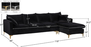 Naomi Velvet / Engineered Wood / Metal / Foam Contemporary Black Velvet 2pc. Reversible Sectional - 110" W x 66" D x 33" H