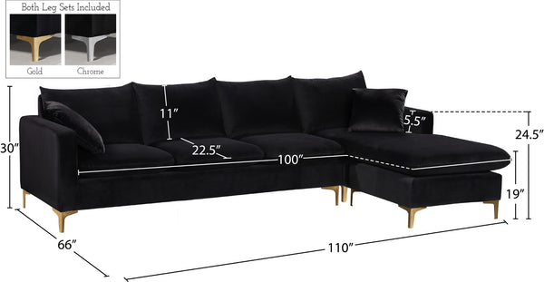 Naomi Velvet / Engineered Wood / Metal / Foam Contemporary Black Velvet 2pc. Reversible Sectional - 110" W x 66" D x 33" H