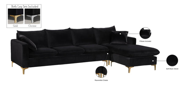 Naomi Velvet / Engineered Wood / Metal / Foam Contemporary Black Velvet 2pc. Reversible Sectional - 110" W x 66" D x 33" H