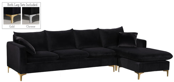 Naomi Velvet / Engineered Wood / Metal / Foam Contemporary Black Velvet 2pc. Reversible Sectional - 110" W x 66" D x 33" H