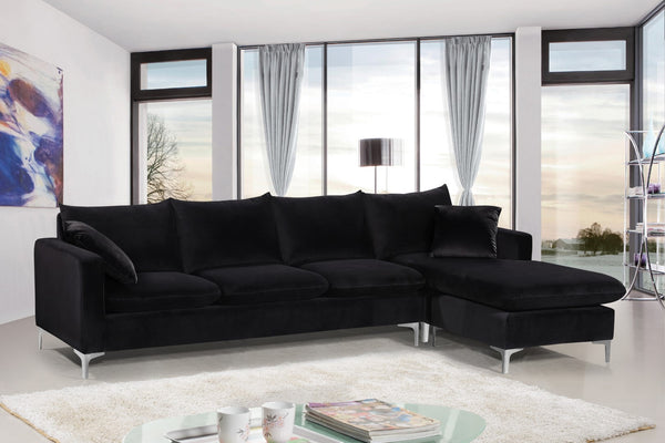 Naomi Velvet / Engineered Wood / Metal / Foam Contemporary Black Velvet 2pc. Reversible Sectional - 110" W x 66" D x 33" H