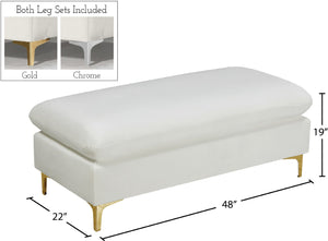 Naomi Velvet / Engineered Wood / Metal / Foam Contemporary Cream Velvet Ottoman - 48" W x 22" D x 19" H