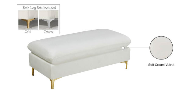 Naomi Velvet / Engineered Wood / Metal / Foam Contemporary Cream Velvet Ottoman - 48" W x 22" D x 19" H