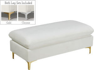 Naomi Velvet / Engineered Wood / Metal / Foam Contemporary Cream Velvet Ottoman - 48" W x 22" D x 19" H