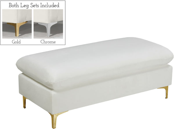 Naomi Velvet / Engineered Wood / Metal / Foam Contemporary Cream Velvet Ottoman - 48" W x 22" D x 19" H