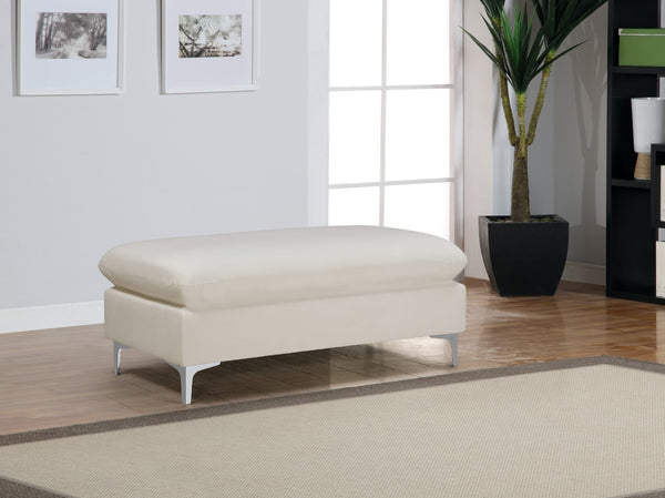 Naomi Velvet / Engineered Wood / Metal / Foam Contemporary Cream Velvet Ottoman - 48" W x 22" D x 19" H