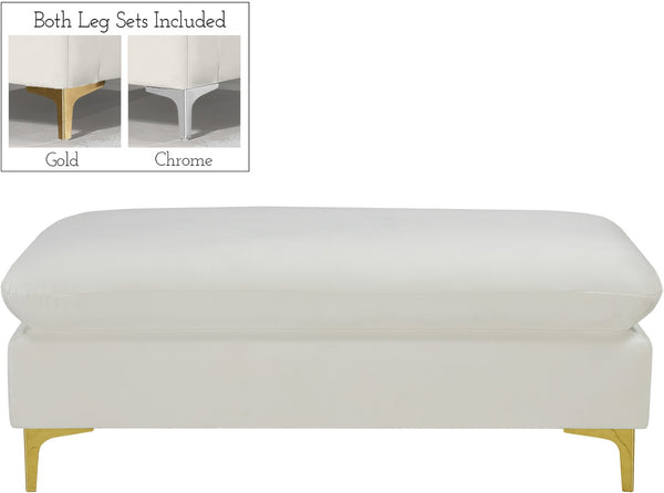 Naomi Velvet / Engineered Wood / Metal / Foam Contemporary Cream Velvet Ottoman - 48" W x 22" D x 19" H