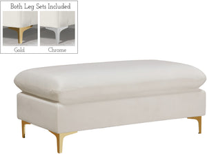 Naomi Velvet / Engineered Wood / Metal / Foam Contemporary Cream Velvet Ottoman - 48" W x 22" D x 19" H