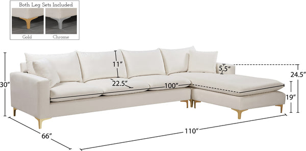 Naomi Velvet / Engineered Wood / Metal / Foam Contemporary Cream Velvet 2pc. Reversible Sectional - 110" W x 66" D x 33" H