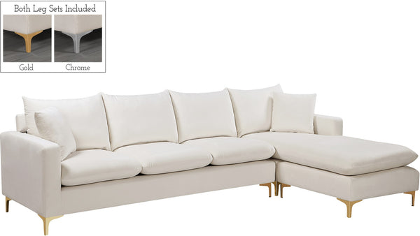 Naomi Velvet / Engineered Wood / Metal / Foam Contemporary Cream Velvet 2pc. Reversible Sectional - 110" W x 66" D x 33" H