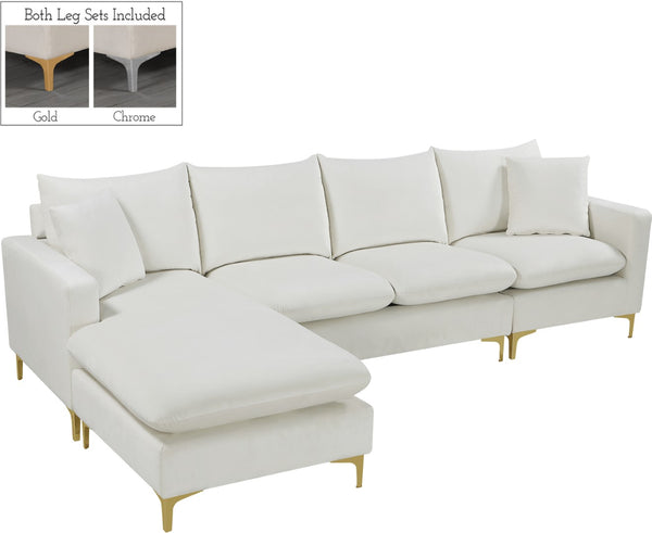 Naomi Velvet / Engineered Wood / Metal / Foam Contemporary Cream Velvet 2pc. Reversible Sectional - 110" W x 66" D x 33" H