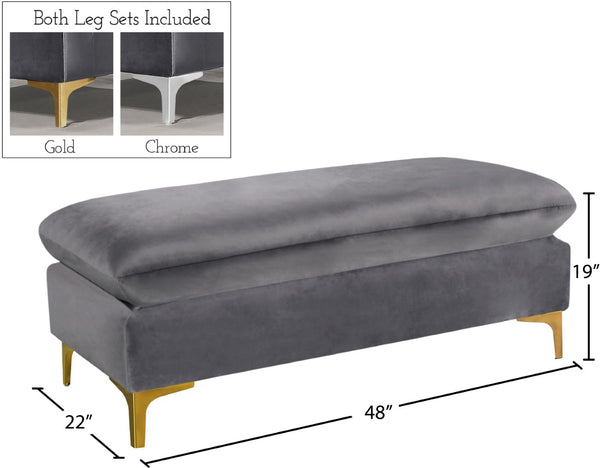 Naomi Velvet / Engineered Wood / Metal / Foam Contemporary Grey Velvet Ottoman - 48" W x 22" D x 19" H